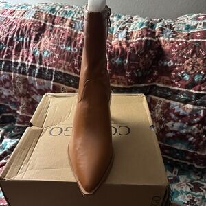 COUTGO Women's Tan Leather Ankle Boots